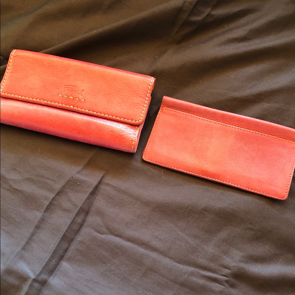 Fossil Distress Pink Leather Wallet and Card Holder Set